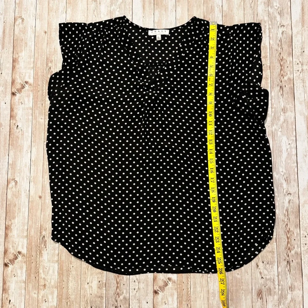Chaus Black Polka Dot V-Neck Flutter Sleeve Blouse - Picture 5 of 6